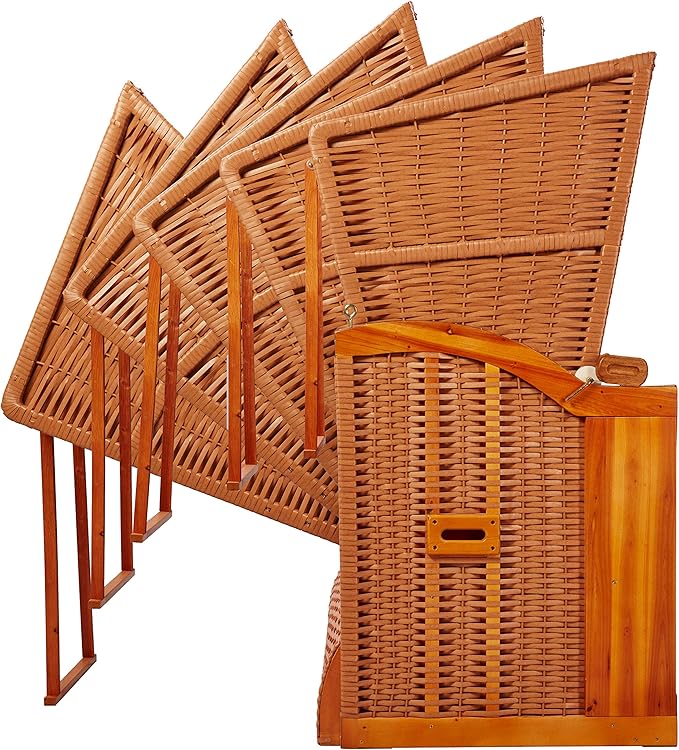 Strandkorb rot Strandschönheit Ostsee 2-Sitzer Vollholzfront beige burgund kariert Strand Balkon Ter – 4