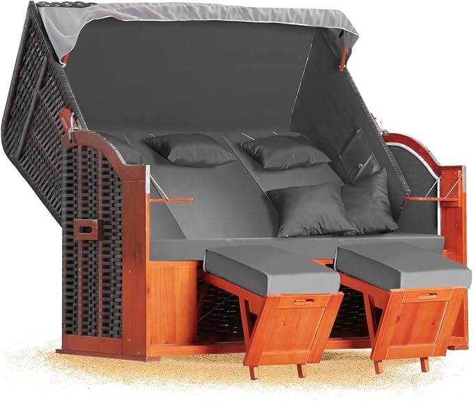 Strandkorb 2,5 Sitzer Klassik XXL 160 cm breit Volllieger inkl. Strandkorbrollen ideal für Strand Ca
