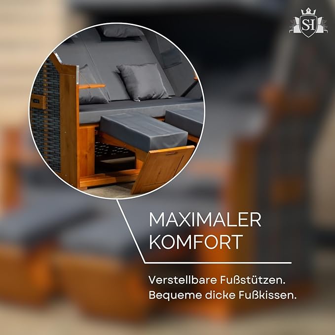 Strandkorb 2,5 Sitzer Klassik XXL 160 cm breit Volllieger inkl. Strandkorbrollen ideal für Strand Ca – Thumbnail 6