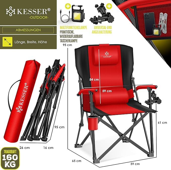 Campingstuhl faltbar bis 160 kg | Angelstuhl Faltstuhl Klappstuhl Anglerstuhl gepolstert mit Armlehn – 5