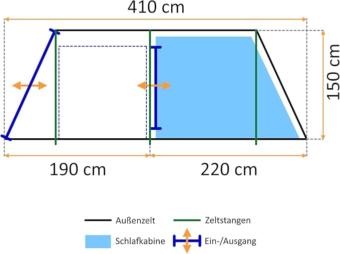Zelt für 4 Personen Tunnelzelt mit 2 Eingängen und Vordach 3000 mm Wassersäule Gruppenzelt Campingze – 4