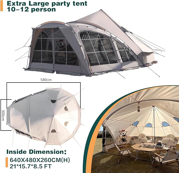 Campingzelt Großraumzelt 8-12-Personen-Familienzelte Gruppenzelt mit Regenschutz Kabinenzelte Musikf – Thumbnail 6