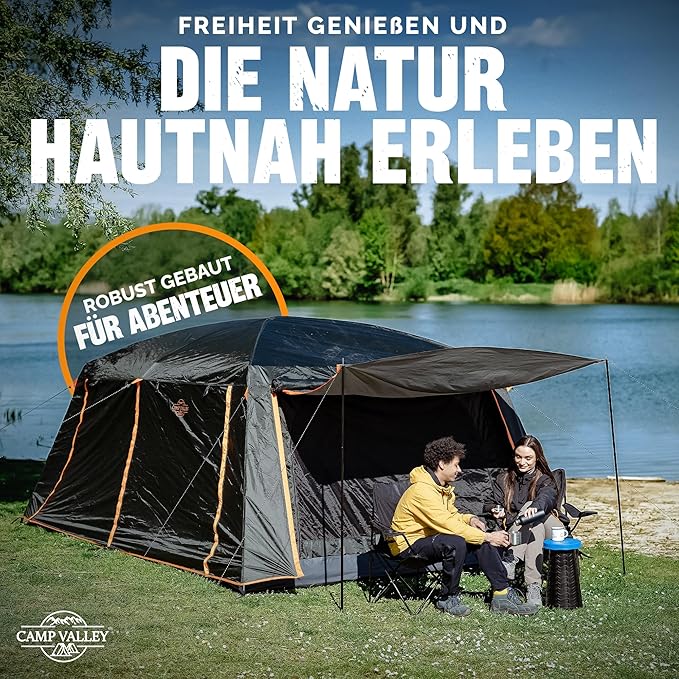 Familienzelt Hauszelt für 4 – 6 Personen mit Vorzelt Großzelt wasserdicht mit Stehhöhe Campingzelt Z