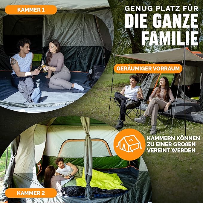 Familienzelt Hauszelt für 4 – 6 Personen mit Vorzelt Großzelt wasserdicht mit Stehhöhe Campingzelt Z – 5