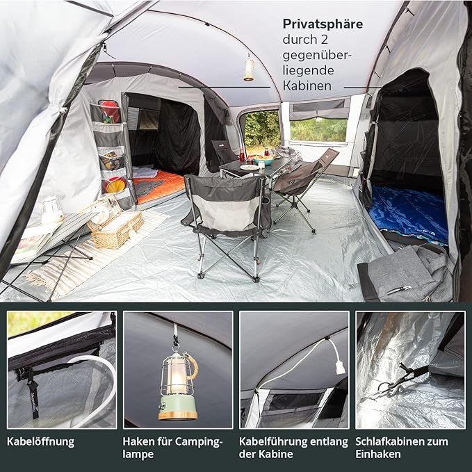 Tunnelzelt Familienzelt Hauszelt 28 qm für 12 Personen Großzelt mit 2 Schlafkabinen mit eingenähtem – Thumbnail 7