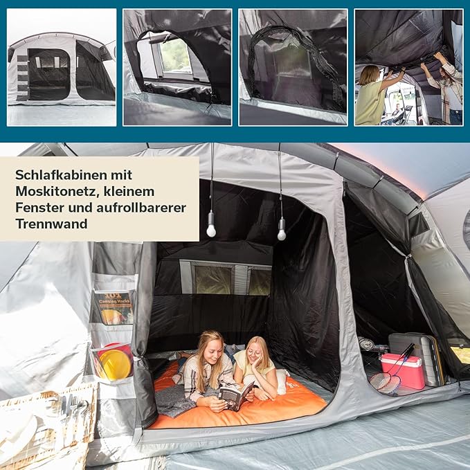 Tunnelzelt Familienzelt Hauszelt 28 qm für 12 Personen Großzelt mit 2 Schlafkabinen mit eingenähtem – Thumbnail 9