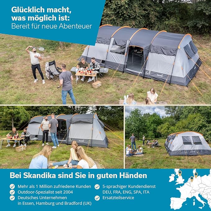 Tunnelzelt Familienzelt Hauszelt 28 qm für 12 Personen Großzelt mit 2 Schlafkabinen mit eingenähtem – Thumbnail 13