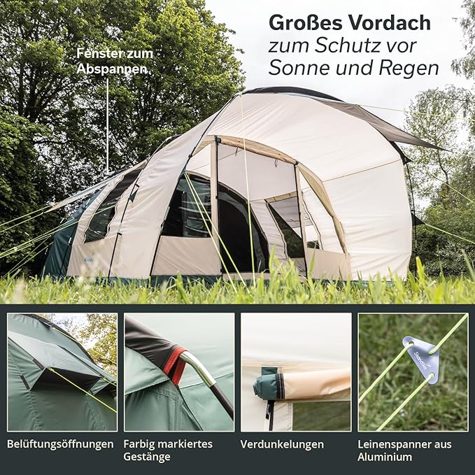 Tunnelzelt Camping | Campingzelt für 5 Personen Baldachin-Überdachung 5000 mm Wassersäule | Großes F – 5