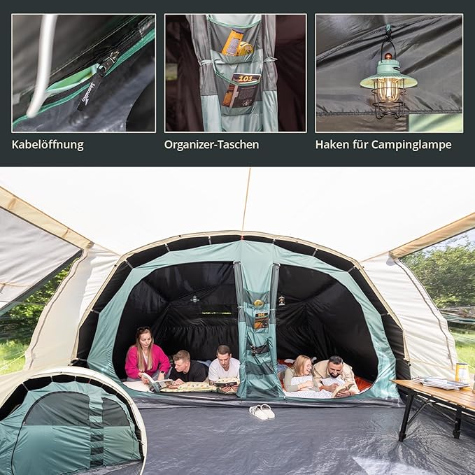 Tunnelzelt Camping | Campingzelt für 5 Personen Baldachin-Überdachung 5000 mm Wassersäule | Großes F – Thumbnail 9