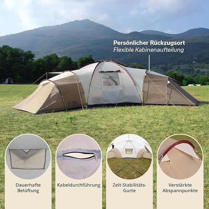 Kuppelzelt für 9-12 Personen | Campingzelt 3 Schlafkabinen 200 cm Stehhöhe 5000 mm Wassersäule Famil – 4