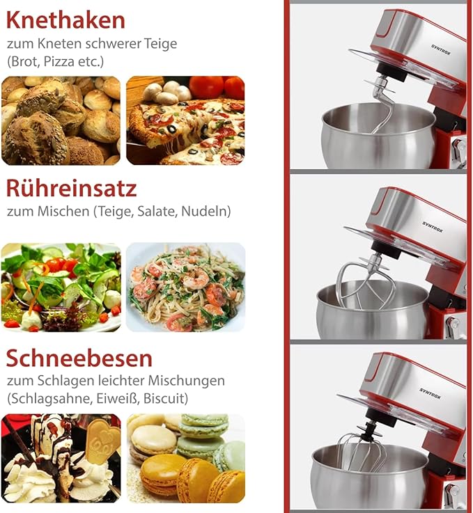 Küchenmaschine Küchenmixer Küchengerät Fleischwolf aus Edelstahl 7 Liter Zubehör für Teig und Cremes – 5