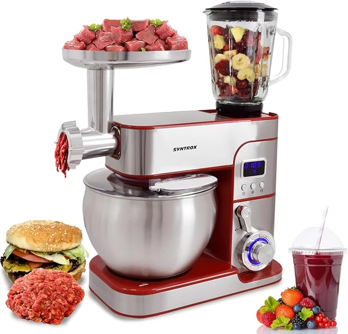 Küchenmaschine Küchenmixer Küchengerät Fleischwolf aus Edelstahl 7 Liter Zubehör für Teig und Cremes