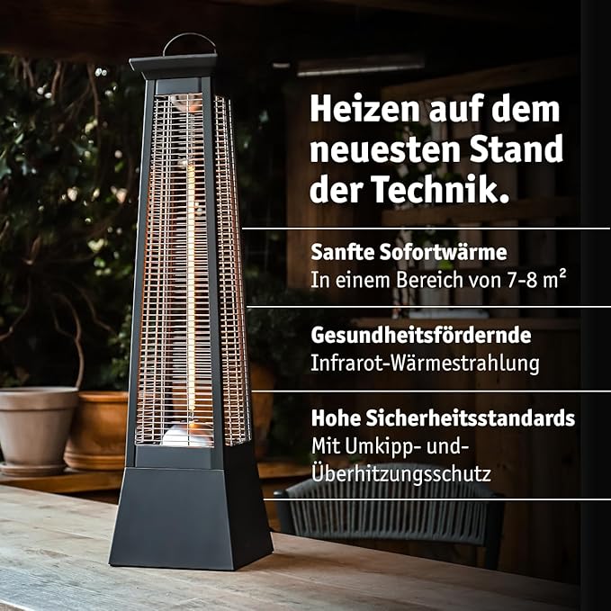 Heizstrahler Infrarot Terrassenheizung innen + außen optischer Blickfang 2000 W – Flammenoptik Strom