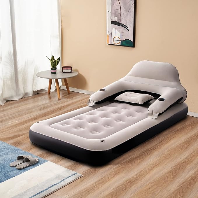 Luftmatratze Schlafsofa mit Kopfteil und Kissen aufblasbares Bett Übernachtung im Freien / Gästebett