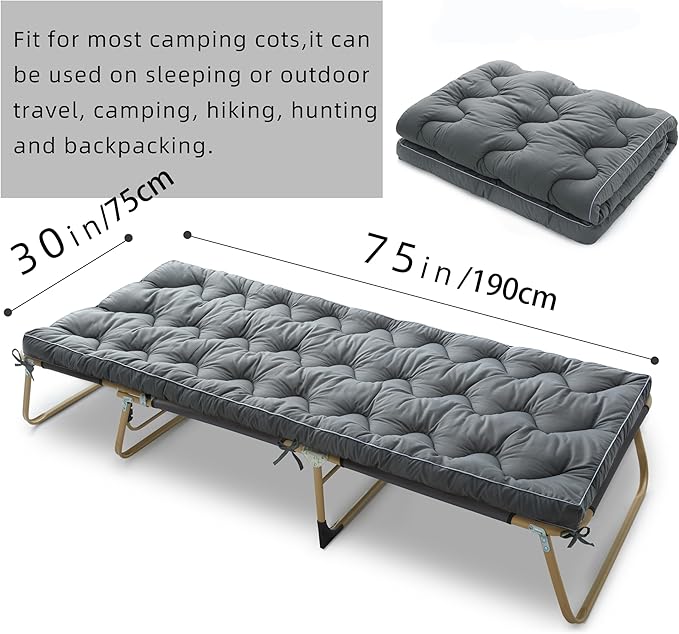 Campingmatratze 1900 x 750 mm Baumwollmatte für Feldbett gesteppte Isomatten für Camping aufrollbare – 2
