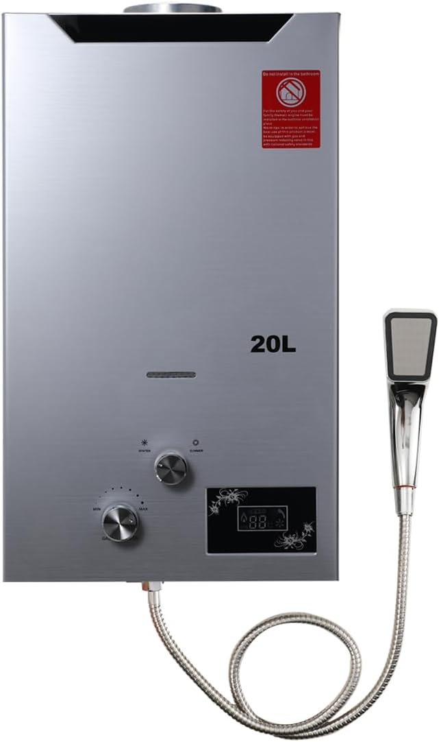 Campingdusche Warmwasser 40KW 20L/Min. tragbarer Gas-Durchlauferhitzer Propangas-Campingdusche für A