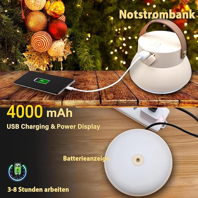 LED Campinglampe Tischlampe Hängelampe 1000 Lumen 3 Farben 4000 mAh stufenlos dimmbar abnehmbar höhe – Thumbnail 6