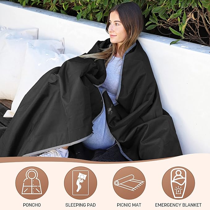 Wasserdichte Outdoor-Decke 203 x 150 cm mit Sherpa-Futter winddicht dreilagig warm bequem faltbar fü – 2