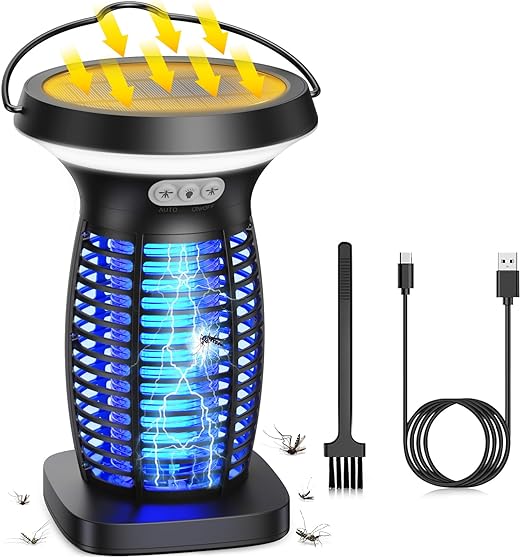 Nachtleuchte mit Elektrischem Insektenvernichter Mückenfalle UV-Mückenlampe Solar 3-in-1 wiederaufla