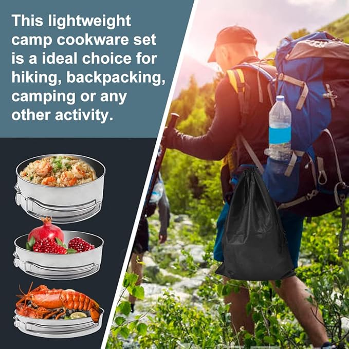 Kochgeschirr Camping Kochtopf Kochset 4er Set Edelstahl Outdoortopf Camping Outdoortopfset für Wande – 3