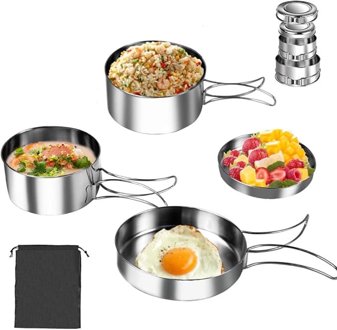 Kochgeschirr Camping Kochtopf Kochset 4er Set Edelstahl Outdoortopf Camping Outdoortopfset für Wande