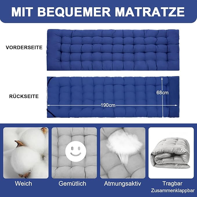 2x Campingbett klappbar Campingbett 2 Stück Klappbett Gästebett mit Matratze Seitentasche bis 200 kg – 3