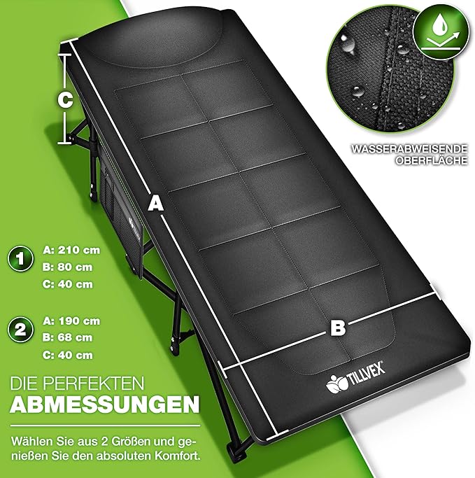Campingbett faltbar mit Tragetasche bis 280 kg Campingliege extra breit Zeltbett Feldbett Karpfenlie – Thumbnail 6