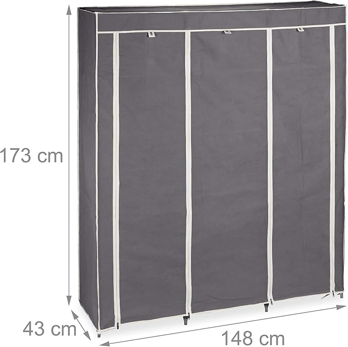 Camping Kleiderschrank 9 Fächer 2 Kleiderstangen Faltschrank grau Kunststoff Anthrazit 1730 x 1480 x – 4