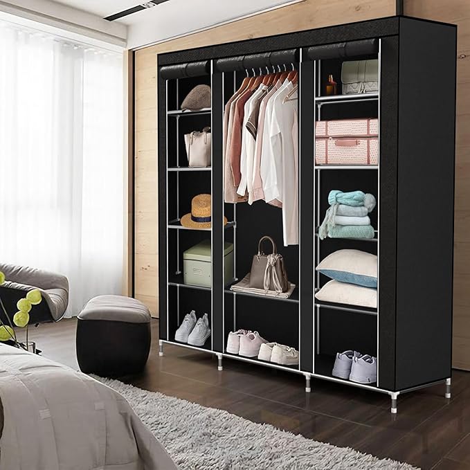 Campingschrank faltbar Kleiderschrank Reißverschluss-Kleiderstange Seitentasche und Stauraum – DIY-K – 5