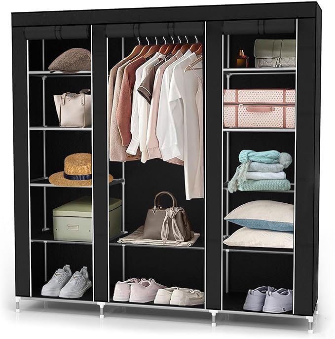 Campingschrank faltbar Kleiderschrank Reißverschluss-Kleiderstange Seitentasche und Stauraum – DIY-K