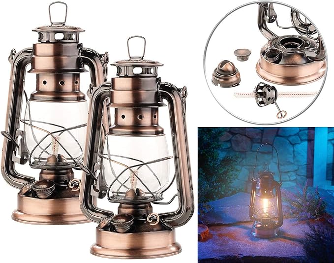 Öllampe 2er-Set nostalgische Petroleum-Sturmlaternen mit Glaskolben 24 cm Kerosinlampe Petroleum Öll – 2