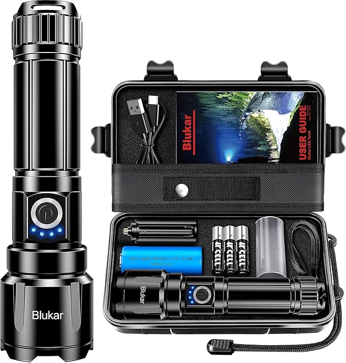 Taschenlampe LED aufladbar 500.000 Lumen extrem Hell zoombare taktische Taschenlampen Stärke mit 5 L