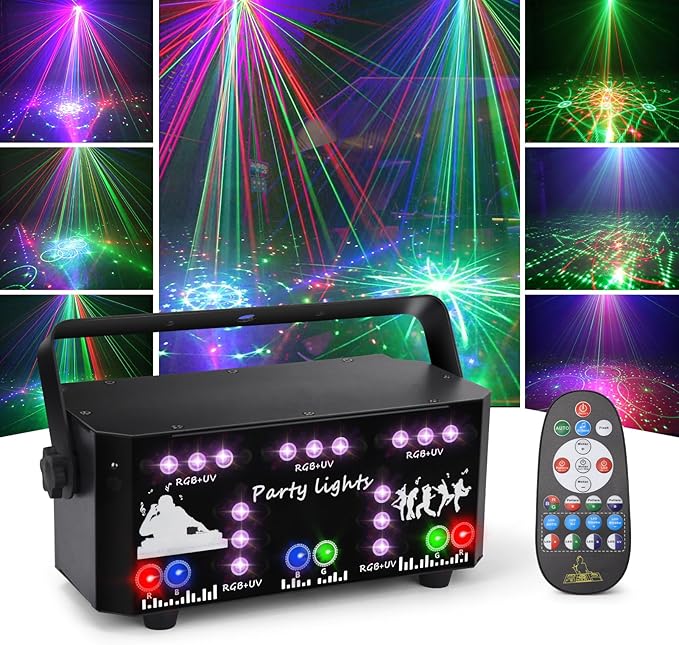Discolicht Partylicht mit Fernbedienung, DMX Musikgesteuert Disco Licht Party Lichter mit Stroboskop