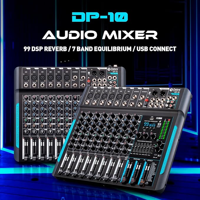 Soundmixer professioneller Audiomixer 10-Kanal-Stereo-Soundmixer mit 99 DSP-Hall / 7-Band-Balance / – 4