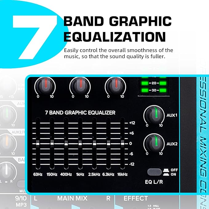 Soundmixer professioneller Audiomixer 10-Kanal-Stereo-Soundmixer mit 99 DSP-Hall / 7-Band-Balance / – 5