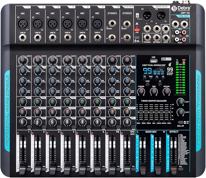 Soundmixer professioneller Audiomixer 10-Kanal-Stereo-Soundmixer mit 99 DSP-Hall / 7-Band-Balance / – 2