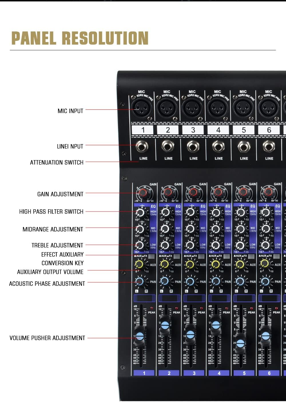 Professioneller Mixer Mischpult (12 Kanäle) für die Aufnahme von DJ-Bühnen-Karaoke-DSP-Effektor – Thumbnail 6