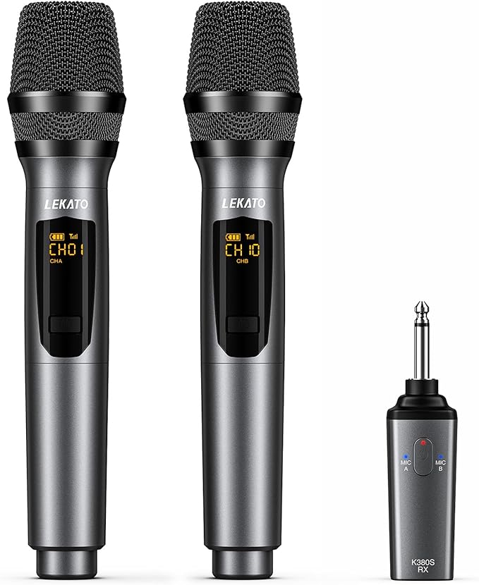 Kabelloses Mikrofon mit 30 Stunden Laufzeit für Karaoke wiederaufladbar Dual-Handmikrofon aus Metall