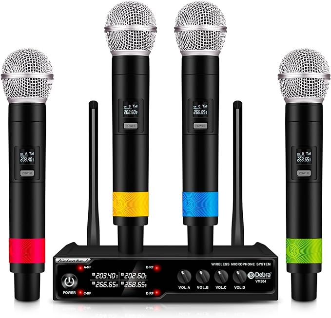 Funkmikrofon 4er Set kabellos VHF 4-Kanal-Funkmikrofonsystem mit 4 x Handmikrofon XLR-Schnittstelle