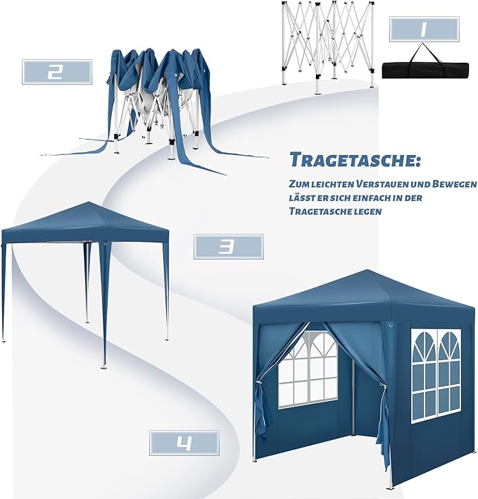 Faltpavillon Pavillon Zelt wasserdicht mit 4 Seitenwänden 2 davon mit Fenster – höhenverstellbar – K – 4
