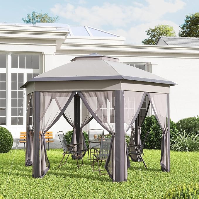 Faltpavillon Pavillon Zelt Doppeldach VIP Lounge für Ihre Gäste – sechseckig 4 x 4 m (16 qm)