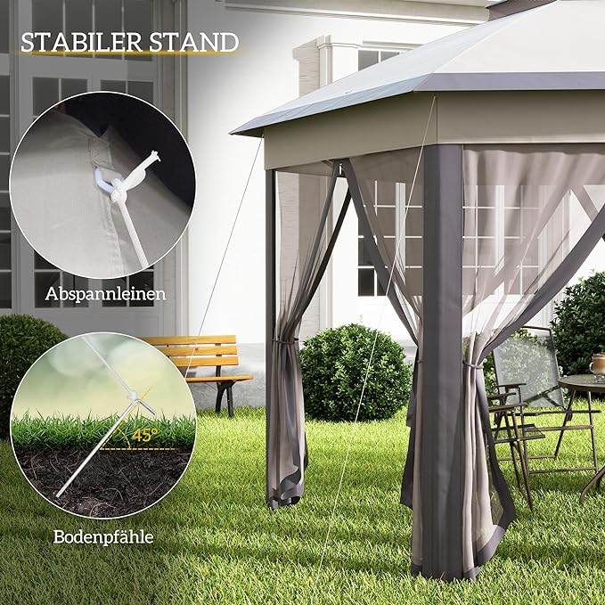 Faltpavillon Pavillon Zelt Doppeldach VIP Lounge für Ihre Gäste – sechseckig 4 x 4 m (16 qm) – Thumbnail 6