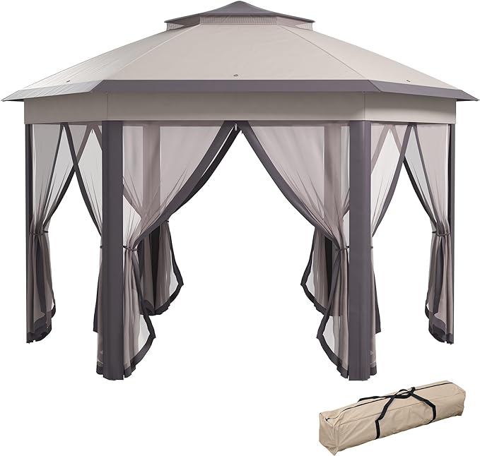 Faltpavillon Pavillon Zelt Doppeldach VIP Lounge für Ihre Gäste – sechseckig 4 x 4 m (16 qm) – 2