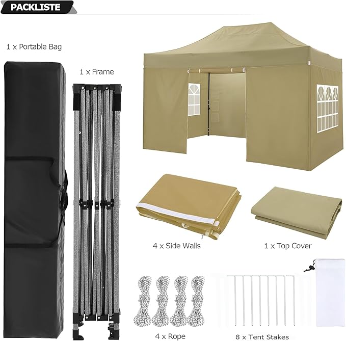 Verkaufszelt Faltpavillon Pavillon Zelt wasserdicht 4 Seitenwände 2 Fenster Türe 3 x 4,5 m (13,5 qm) – 5