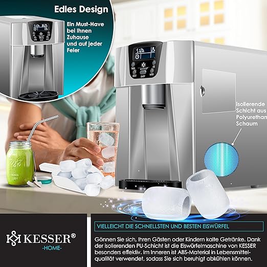 Eiswürfelbereiter Edelstahl Eiswürfelmaschine 100 W Eisbereiter 12 kg in 24 h 2 Würfelgrößen – Thumbnail 7