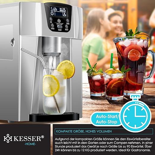 Eiswürfelbereiter Edelstahl Eiswürfelmaschine 100 W Eisbereiter 12 kg in 24 h 2 Würfelgrößen – Thumbnail 9