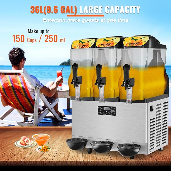 Slush-Maschine Margarita-Maschine Smoothie gewerblich 36l Einzelschüssel 75 Tassen  1100 W Edelstahl – 5