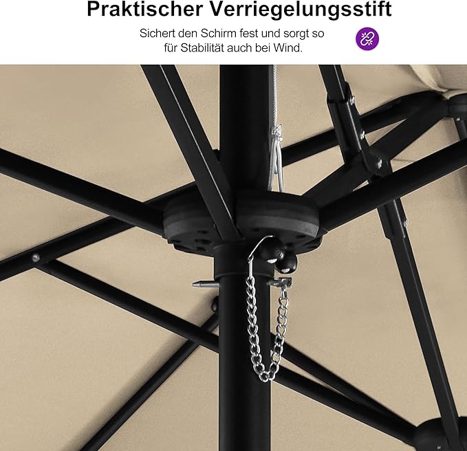 Doppelsonnenschirm 455 x 270 cm beige großer ovaler Sonnenschirm mit Kurbel UV-Schutz – 5