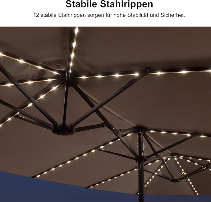 Doppelsonnenschirm LED 455 x 270 cm großer ovaler Sonnenschirm mit Kurbel UV-Schutz – 3