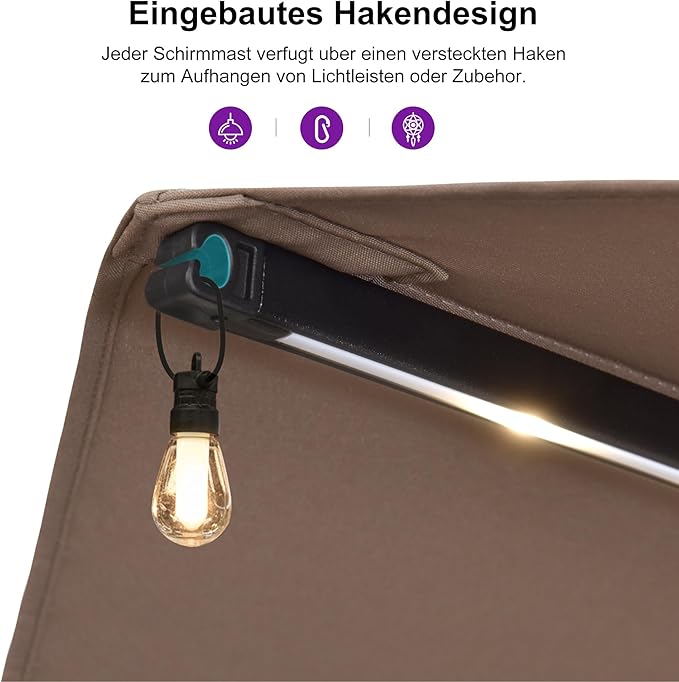 Doppelsonnenschirm LED 455 x 270 cm großer ovaler Sonnenschirm mit Kurbel UV-Schutz – 4